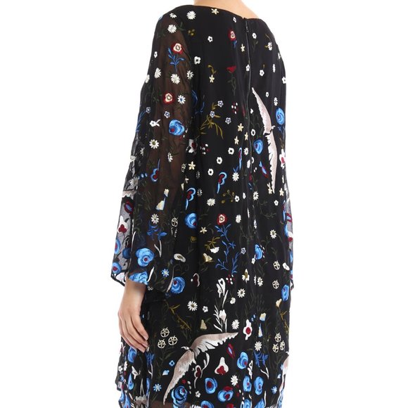 ALICE OLIVIA Eleonora Poet Flare Embroidered Birds Floral Cocktail Tunic Dress S - Picture 2 of 16